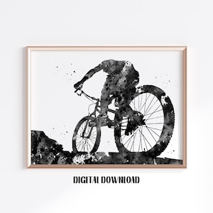 Mountain Bike Sport Poster Watercolor Art Digital Printable Download