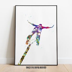 Bungee Jumping Man Sport Poster Watercolor Art Digital Printable Download