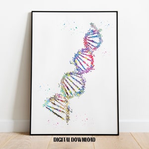 Molecola di DNA Spirale di DNA Poster Scienza medica Acquerello Download stampabile digitale