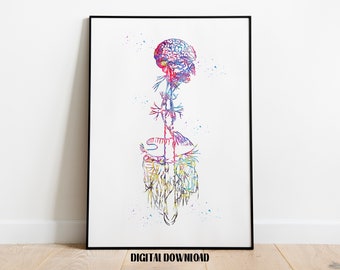 Vagus Nerve Art Parasympathetic Nervous System Poster Medical Science Watercolor Digital Printable Download