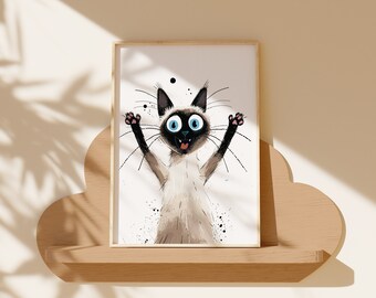 Siamese Cat Watercolor Nursery Art- Choose Any Size, Digital Printable Download