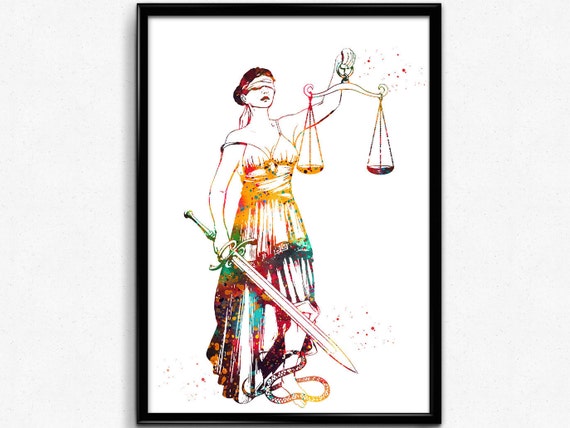 Lady Justice Watercolor Scales Of Justice Lawyer Wall Art | Etsy