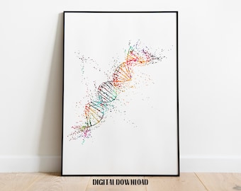 DNA molecule Room Decor Poster Medical Science Watercolor Digital Printable Download