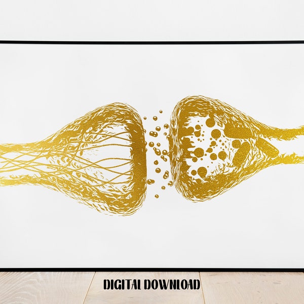 Human nerve cell synapse receptor brain neurology poster Neurotransmitters medical Golden Art Digital Printable Download