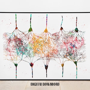 Watercolor Neurons Print: Neurology Brain Art, Medical Science (Digital Download)