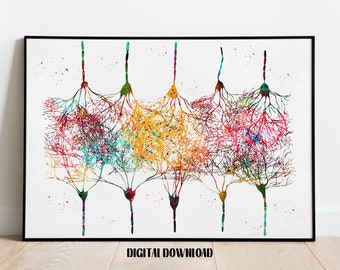 Cortical Neurons Neurology Brain Art Clinic Decor Neural Synapses Poster Medical Science Watercolor Digital Printable Download