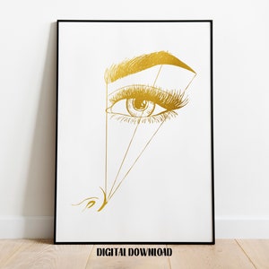 Beauty salon decor Eyebrow art eyebrow correction Poster Golden Art Digital Printable Download