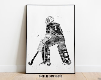 Field Hockey Goalkeeper Personalized Art Custom Name and Number Sport Watercolor Digital Printable Download