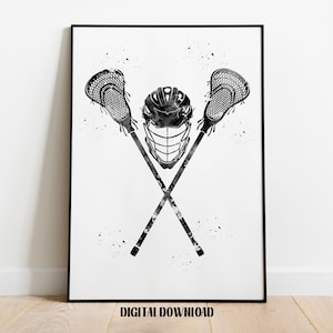 Lacrosse Sticks and Helmet Sport Art Poster Watercolor American Team Sports Art Digital Printable Download