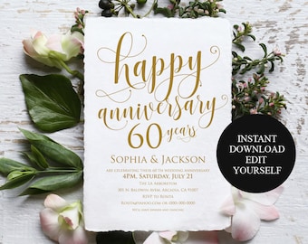 60th anniversary invitations etsy