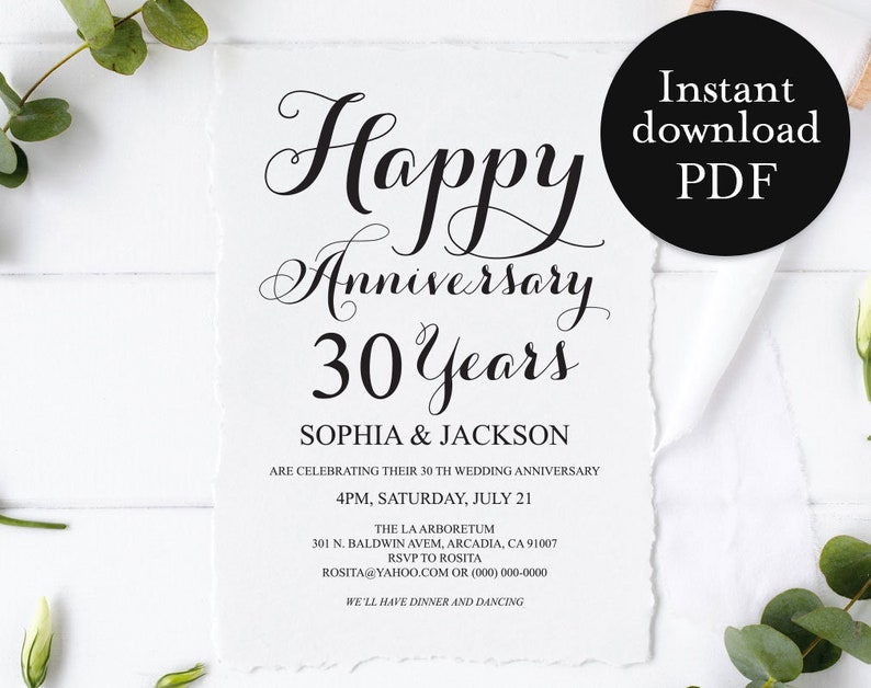 and more Wedding Anniversary Invitation 30th Printable Invitation 50th PDF Download Digital Customized Silver White TOS/_223