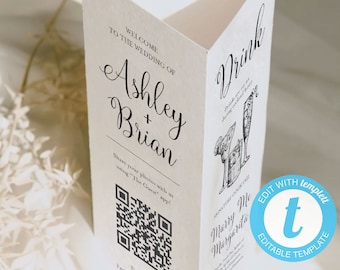 Modern Stand Up Wedding Table Menu, Wedding Table Number, Tri-fold Wedding, Triangle Table, Table Number Template, Cocktail Table, TOS_403