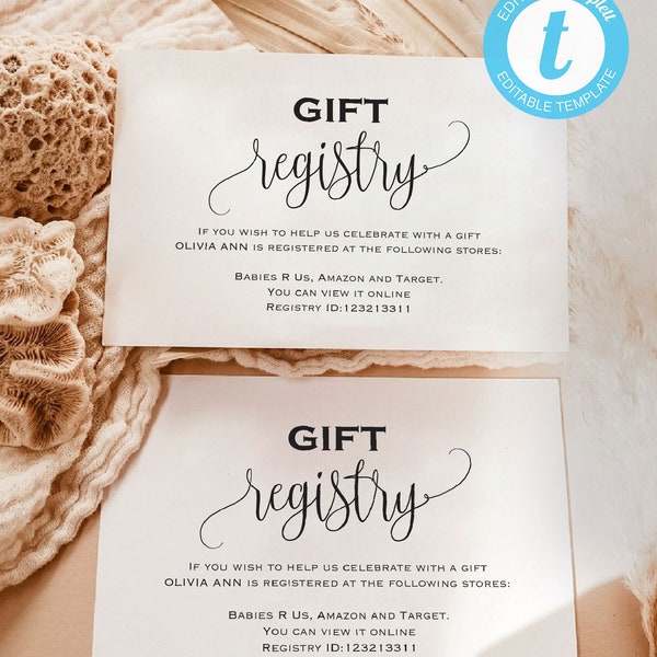 Gift registry insert baby shower instant download, gift registry, wedding shower registry cards, bridal shower registry TEMPLETT, TOS_155