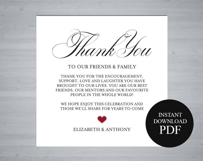 Wedding Table Thank You Card Printable Thank You Letter Template Editable Welcome Thank You Note Welcome Note Wedding Template,TOS/_209