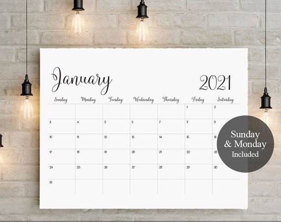 2020 2021 Big Calendar Large Wall Calendarprintable Etsy