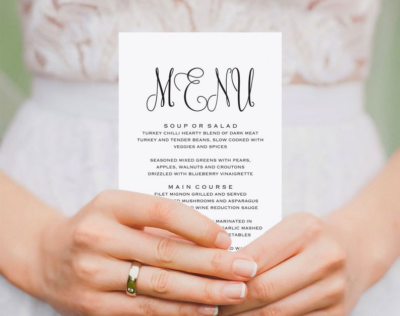 Editable Menu Rustic Wedding PDF Instant Download Menu Template Printable Wedding Menu Wedding Menu Template Menu Cards TOS/_297