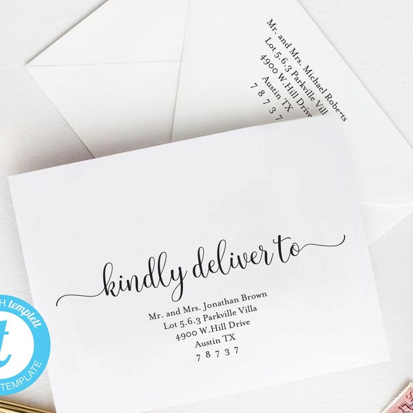 Editable Envelope TEMPLETT (Kindly deliver to) Instant Download Templett, Kraft rustic calligraphy Theme for Wedding Invitation Set, TOS_310
