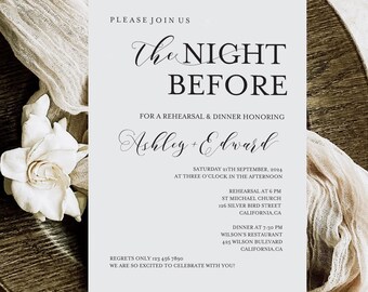 Rehearsal Dinner Invitation ,Wedding Rehearsal Template , Editable The Night Before, Modern Rehearsal Invite, Templett, TOS_117