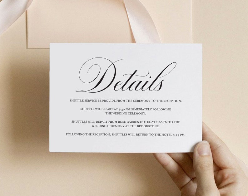 Wedding Details Card Template 5x3.5 6x4 Printable Wedding Etsy