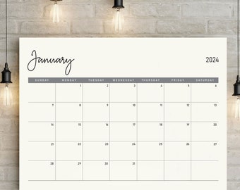 2023-2024 Minimalist Calendar, Large Wall Calendar, Monthly, Printable, 2024 Calendar, Planner, Monday and Sunday Start, TOS_355