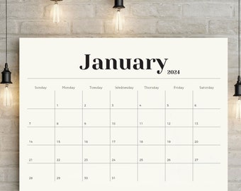 Calendrier minimaliste 2023-2024, grand calendrier mural, mensuel, imprimable, calendrier 2024, planificateur, début du lundi et du dimanche, TOS_82
