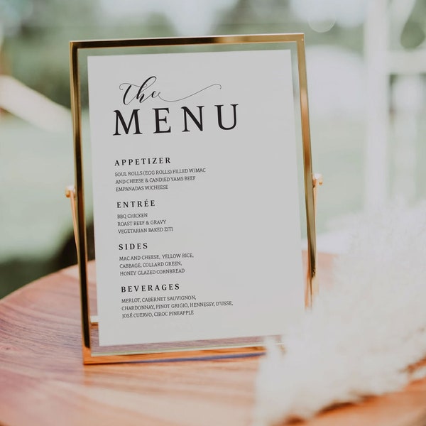 Classic & elegant Menu table sign, Wedding menu template, Editable menu template, wedding stationery templates, Editable sign, TOS_330