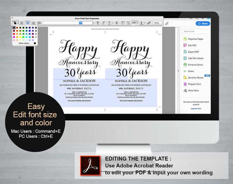 and more Wedding Anniversary Invitation 30th Printable Invitation 50th PDF Download Digital Customized Silver White TOS/_223