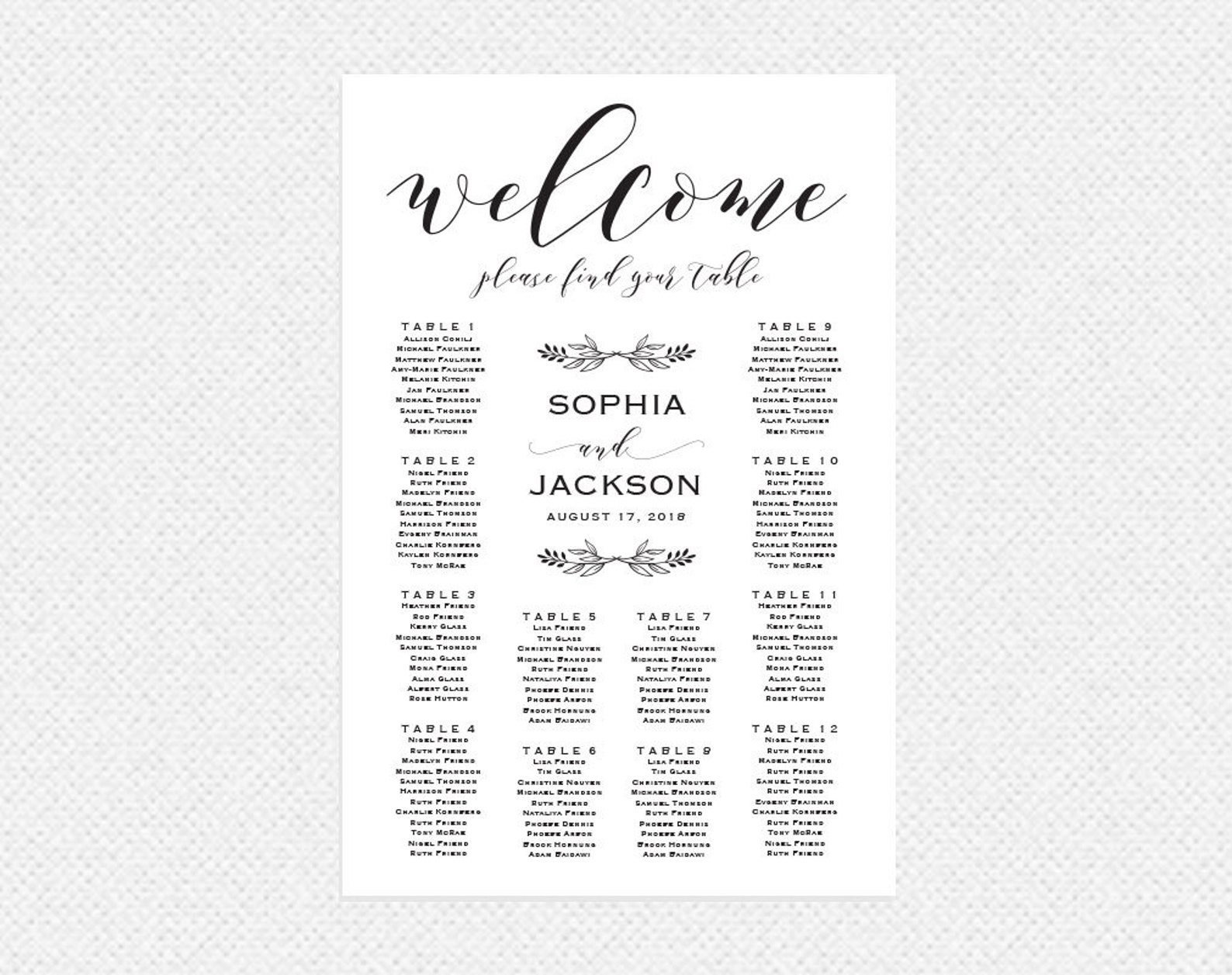 Wedding Seating Chart Printable Seating Chart Seating Chart Etsy
