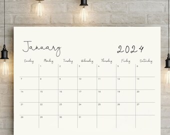 2023-2024 Minimalist Calendar, Large Wall Calendar, Monthly, Printable, 2024 Calendar, Planner, Monday and Sunday Start, TOS_335