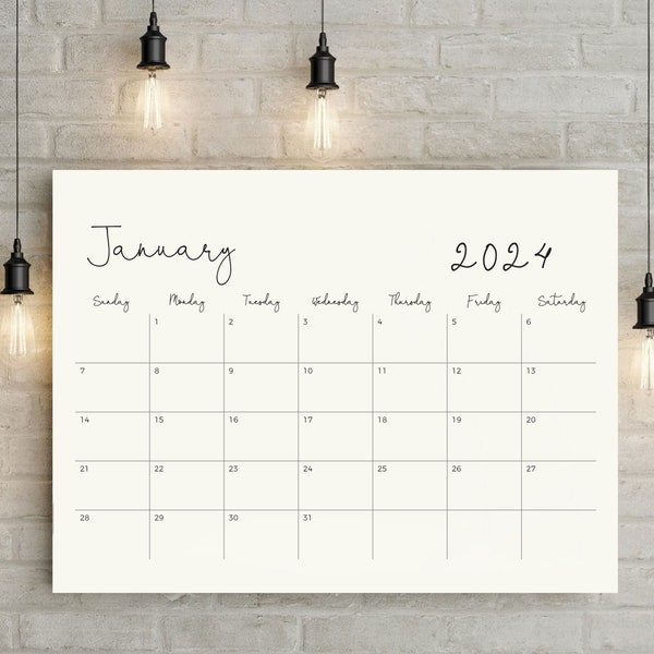 2023-2024 Minimalist Calendar, Large Wall Calendar, Monthly, Printable, 2024 Calendar, Planner, Monday and Sunday Start, TOS_335