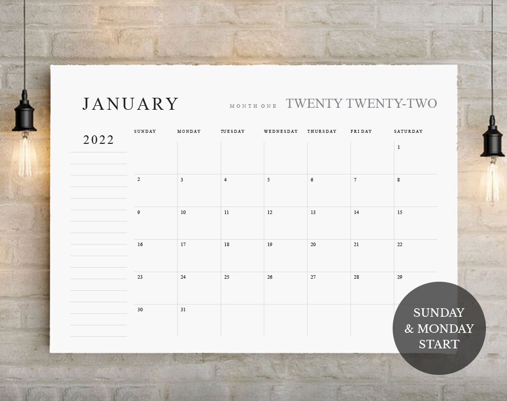 2022 big calendar large wall calendarprintable etsy