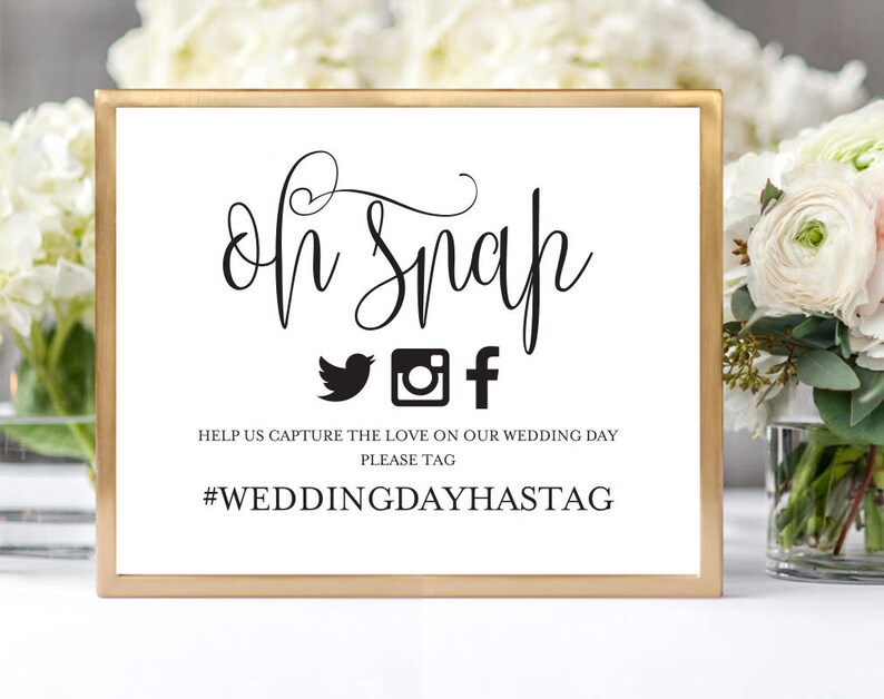 Oh Snap Wedding Hashtag Sign DIY Hashtag Sign Printable | Etsy