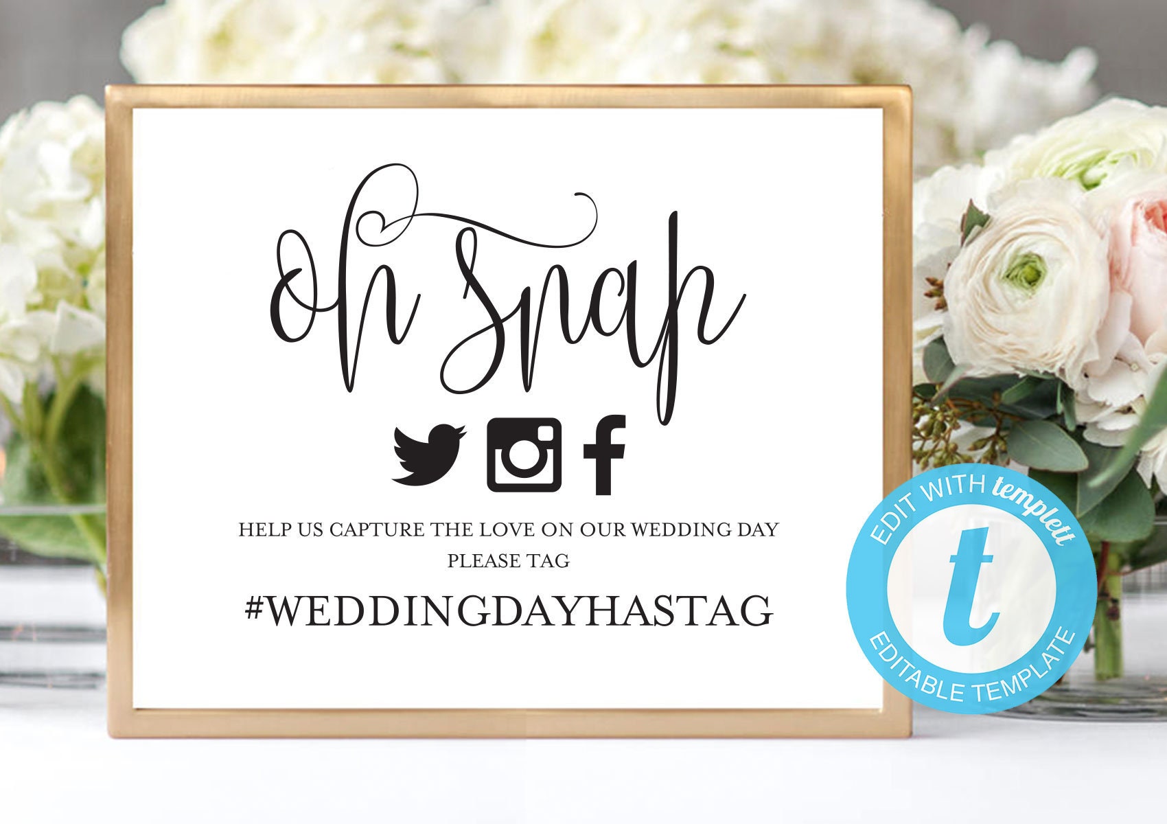 Oh Snap Wedding Hashtag Sign DIY Hashtag Sign Printable - Etsy