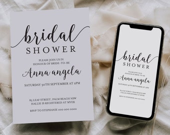 Elegant Boho Bridal Shower Invitation, Modern Bridal Shower Invite, Bridal Shower, Editable Boho Bridal Shower Template Minimalist, TOS_78