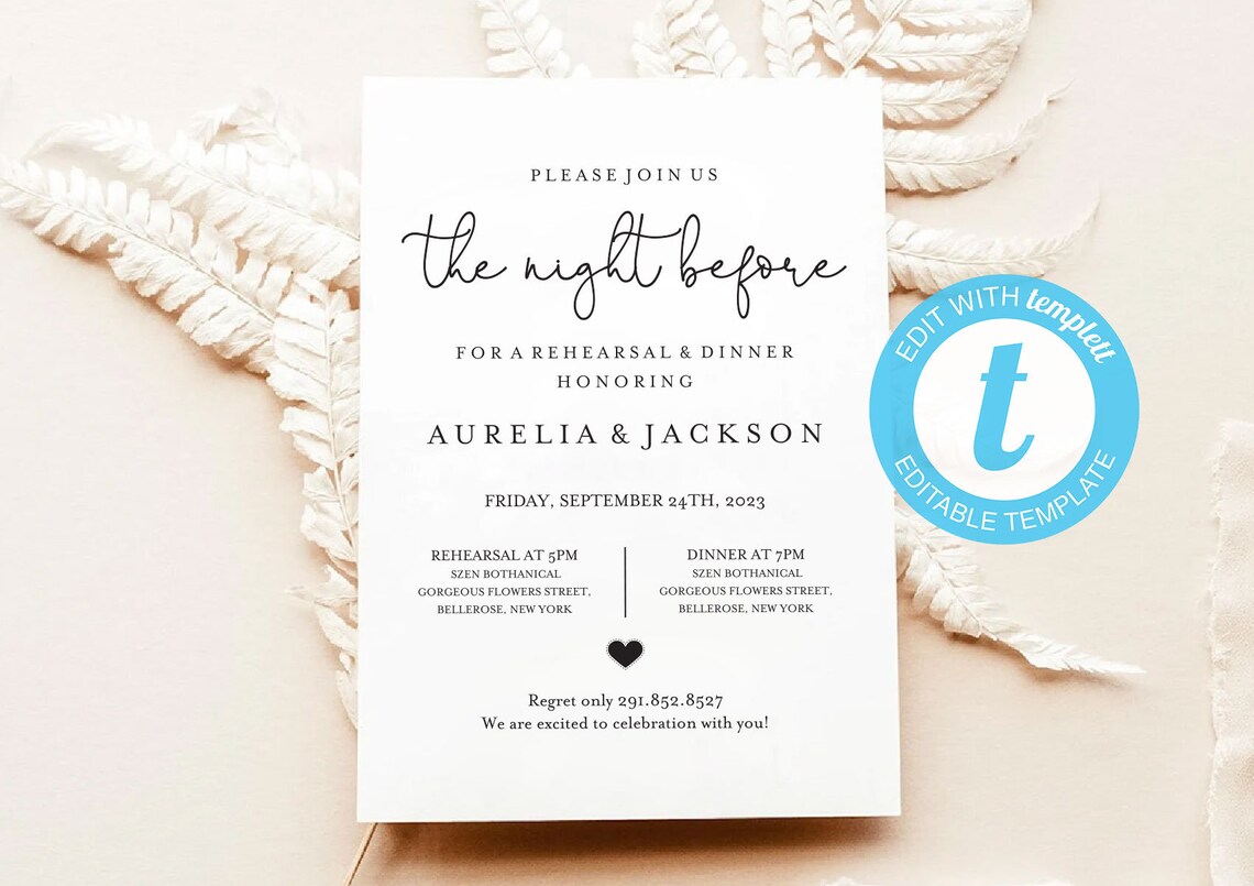 Minimal Wedding Rehearsal Template EDITABLE the Night Before Etsy