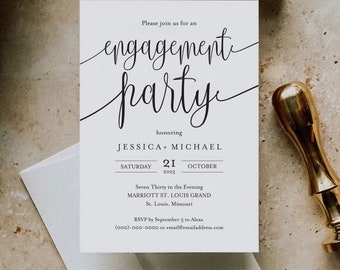 Classic Engagement Party Invitation Template, Modern Engagement Party Invite, Printable, Editable Templett INSTANT Download, TOS_129