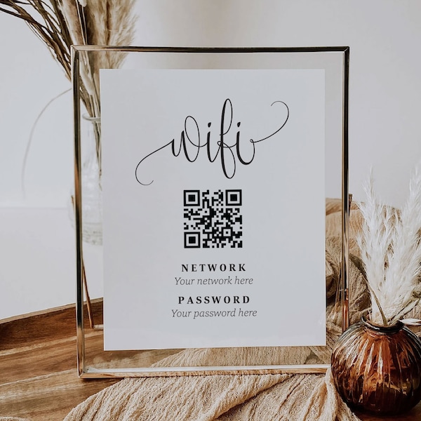 Modern & Minimalist WiFi QR Code Sign, Printable WiFi Sign, WiFi Password Sign, Editable, Instant Download, TEMPLETT, TOS_120