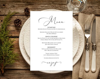 Wedding menu template, 5x7", 4x6” and full page menu. Printable menu card DIY templates. Edit, print, trim! "Wedding", Edit in PDF, TOS_286