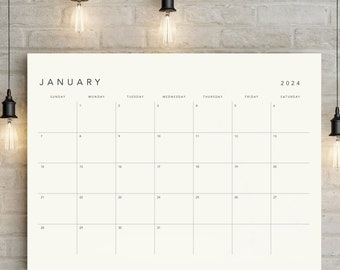 2023-2024 Minimalist Calendar, Big Wall Calendar, Printable Monthly, Printable Calendar, Calendar, Sunday and Monday Start, TOS_390