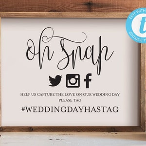 Oh Snap Wedding Hashtag Sign DIY Hashtag Sign Printable - Etsy