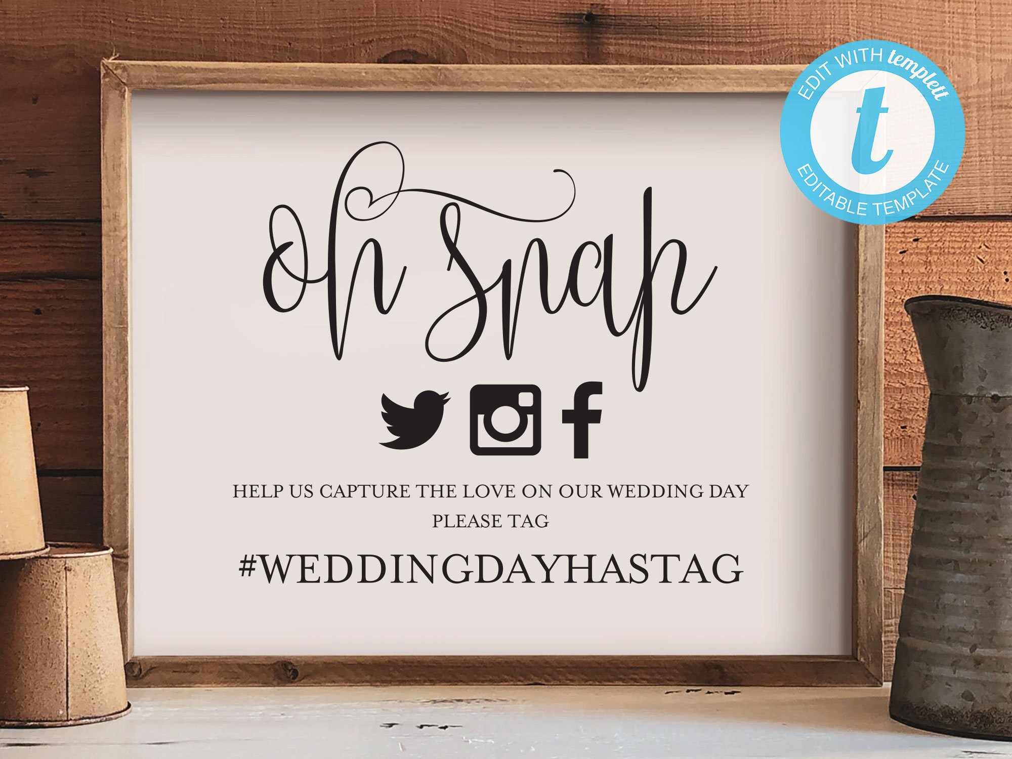 Oh Snap Wedding Hashtag Sign DIY Hashtag Sign Printable - Etsy