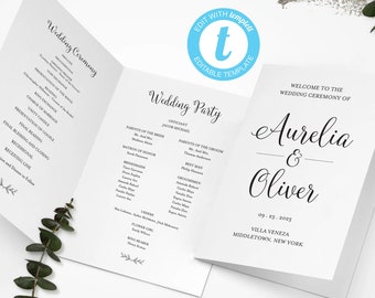 Wedding Program Printable, Folded Booklet, Order of Service Template, INSTANT DOWNLOAD, Editable TEMPLETT, Catholic, Template, TOS_191