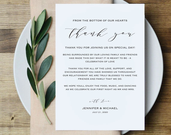  Wedding Thank You Letter Thank You Note Printable Wedding In Etsy