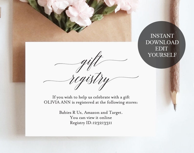 Gift registry insert baby shower instantdownloadgift registry Etsy