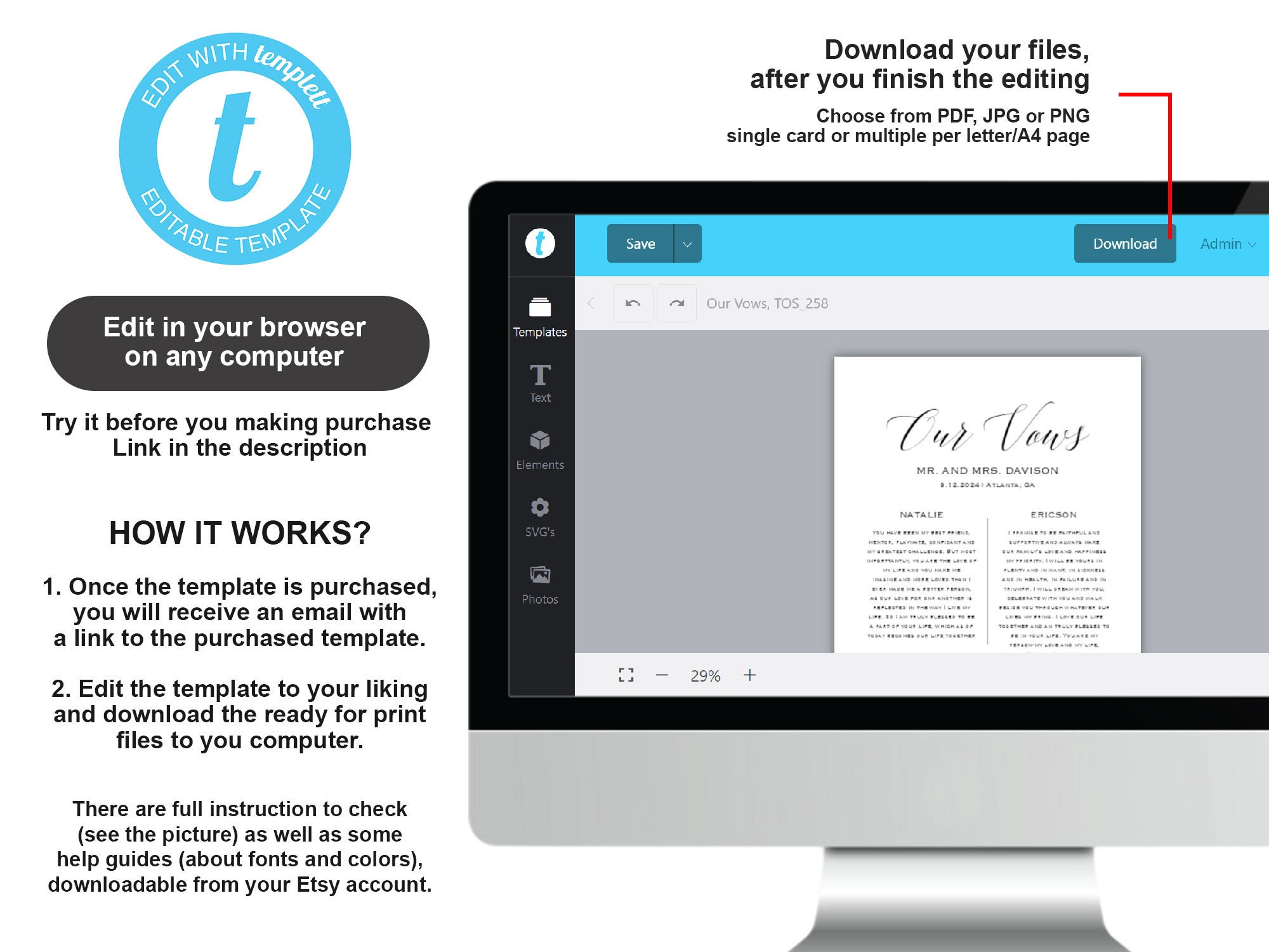 Simple Wedding Vows Template Download Printable Vows Etsy Simple Wedding Vows Template Download Printable Vows Etsy