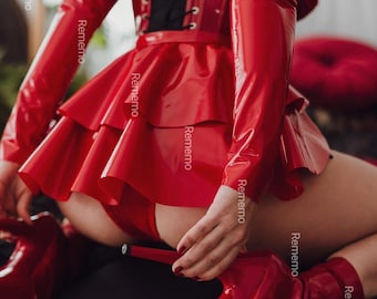 Roter PVC Schößchen Minirock | Gothic Fetisch Clubwear