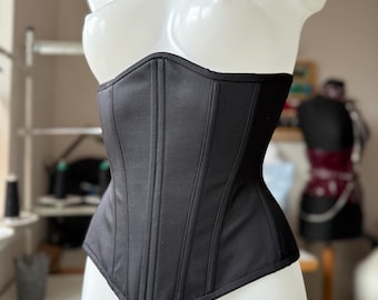 Bespoke Black Satin Underbust Corset: Steel Boned Waist Training