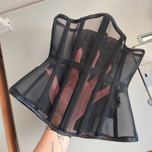 Black mesh transparent underbust corset made for measure bespoke waist training steel boned sexy lingerie invisible waist reduction buskless