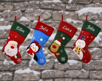 Luxury Personalised Embroidered Christmas Santa / Penguin / Snowman / Reindeer Xmas Stocking