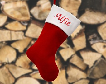 Personalised Traditional Christmas Stocking in Red and White